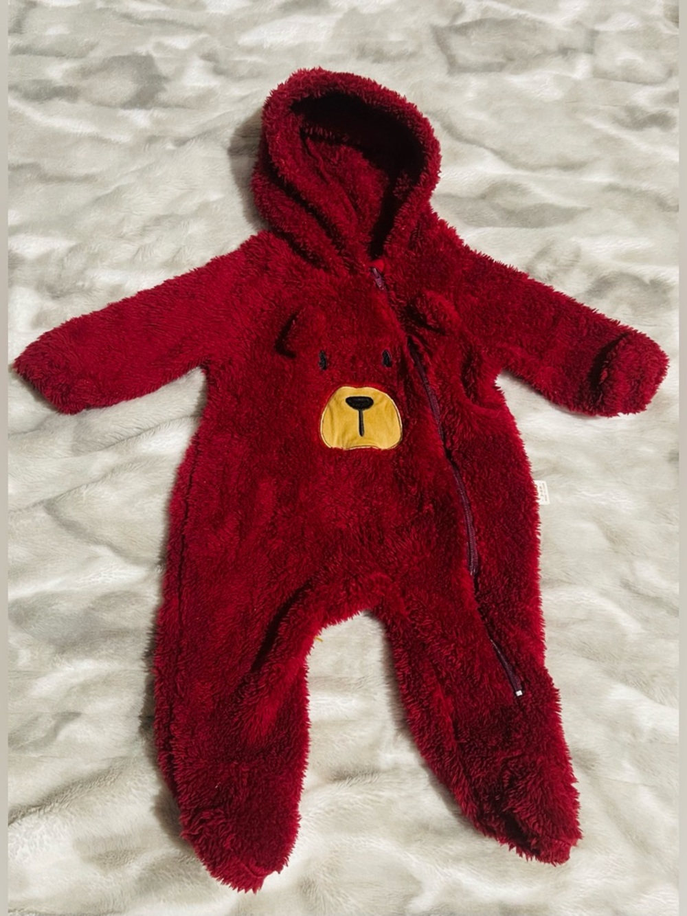 Pixi Plush Red Bear Hooded Footie One-Piece
